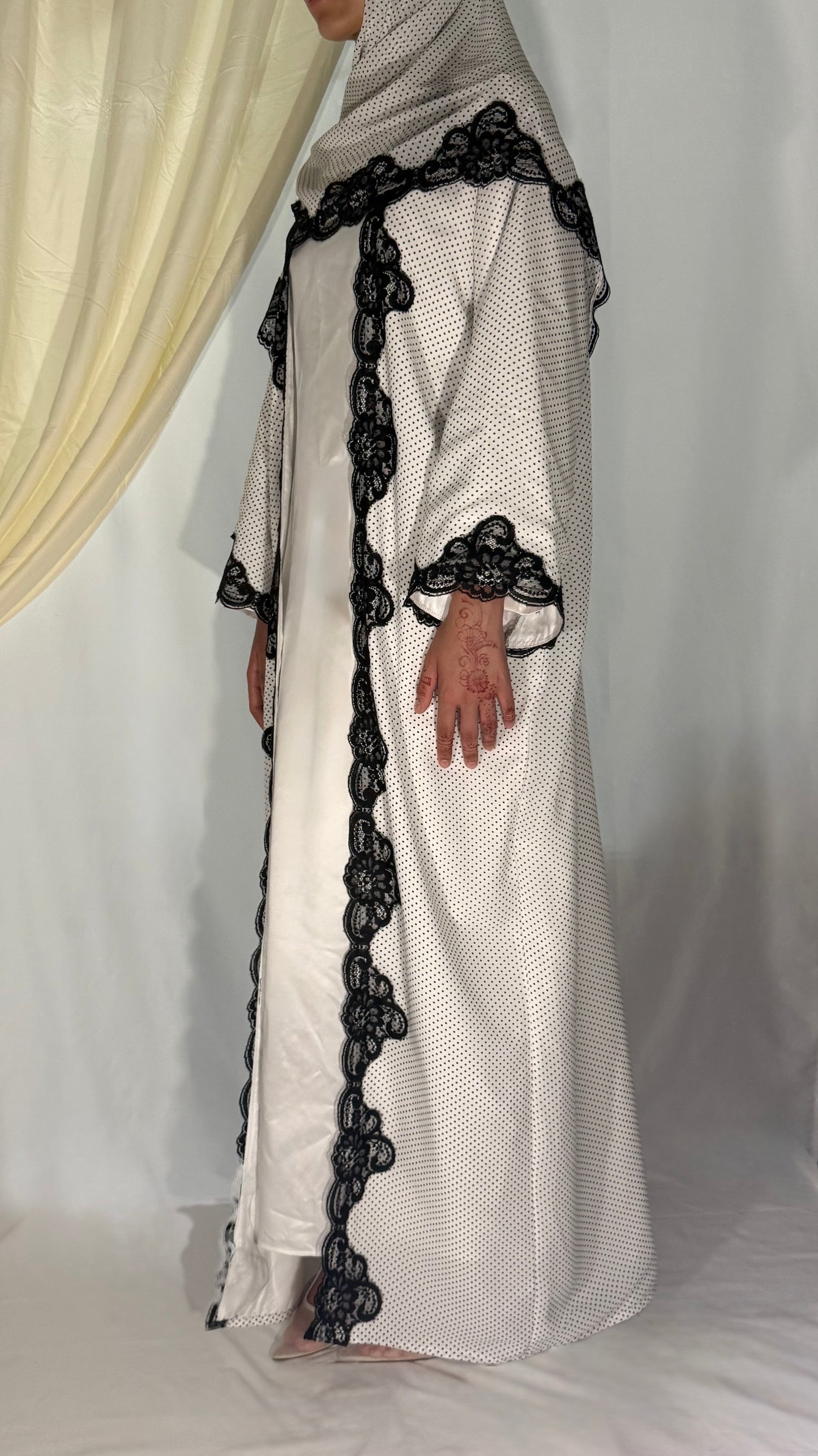 The Polka Lace Abaya - Ivory