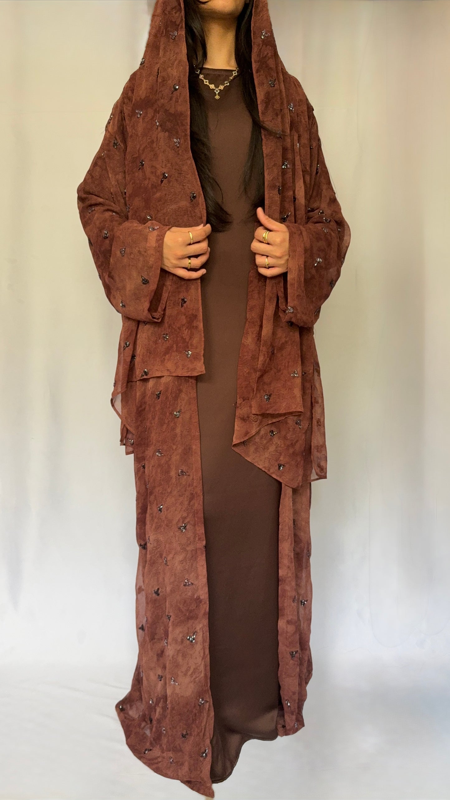 Mocha Abaya - 3 piece set