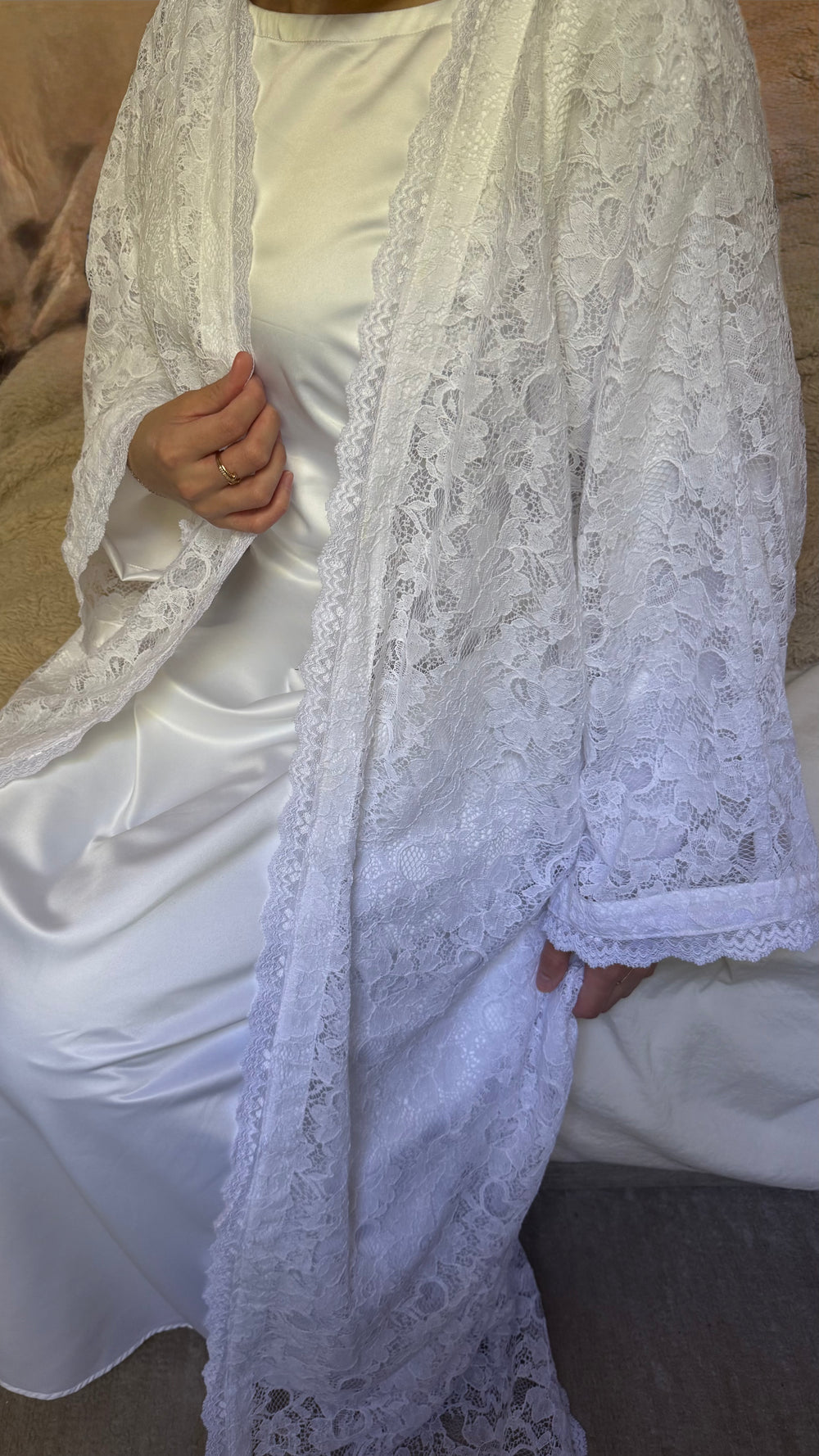 Pearl Lace Abaya - 3 piece set