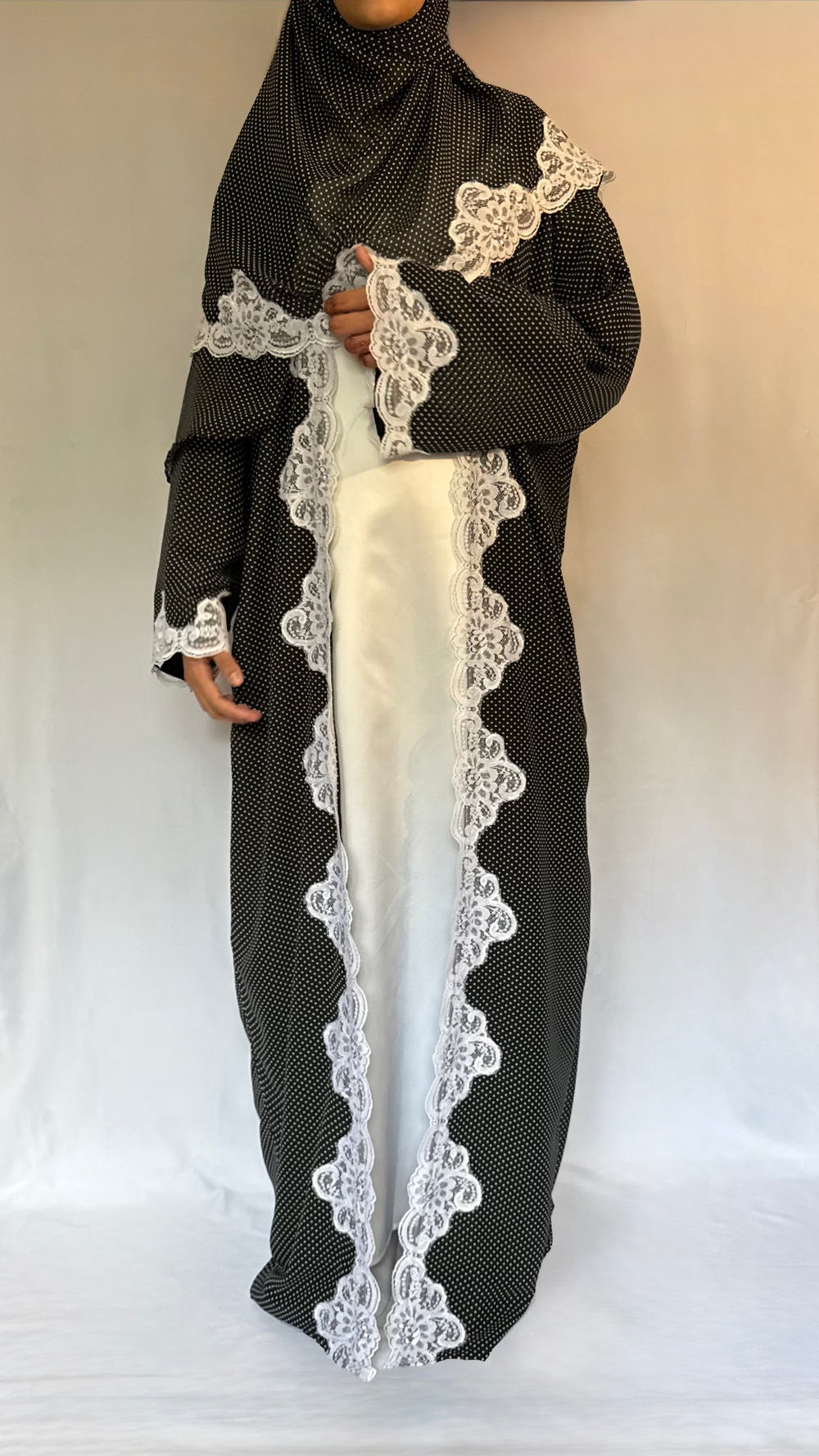 The Polka Lace Abaya - Midnight