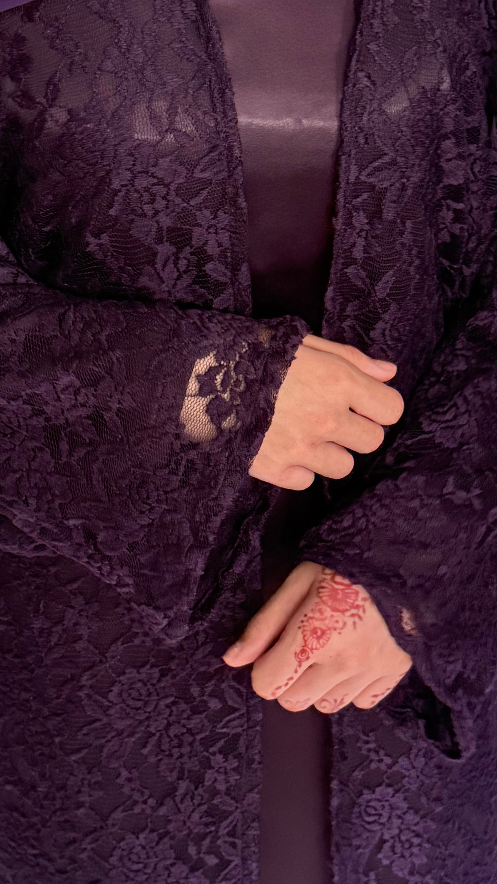 The Plum lace abaya - 3 piece set
