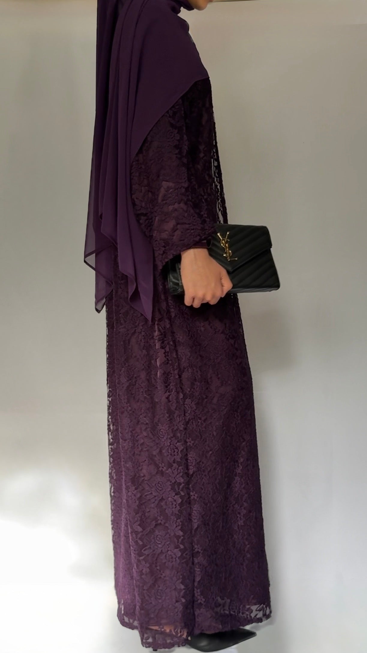 The Plum lace abaya - 3 piece set