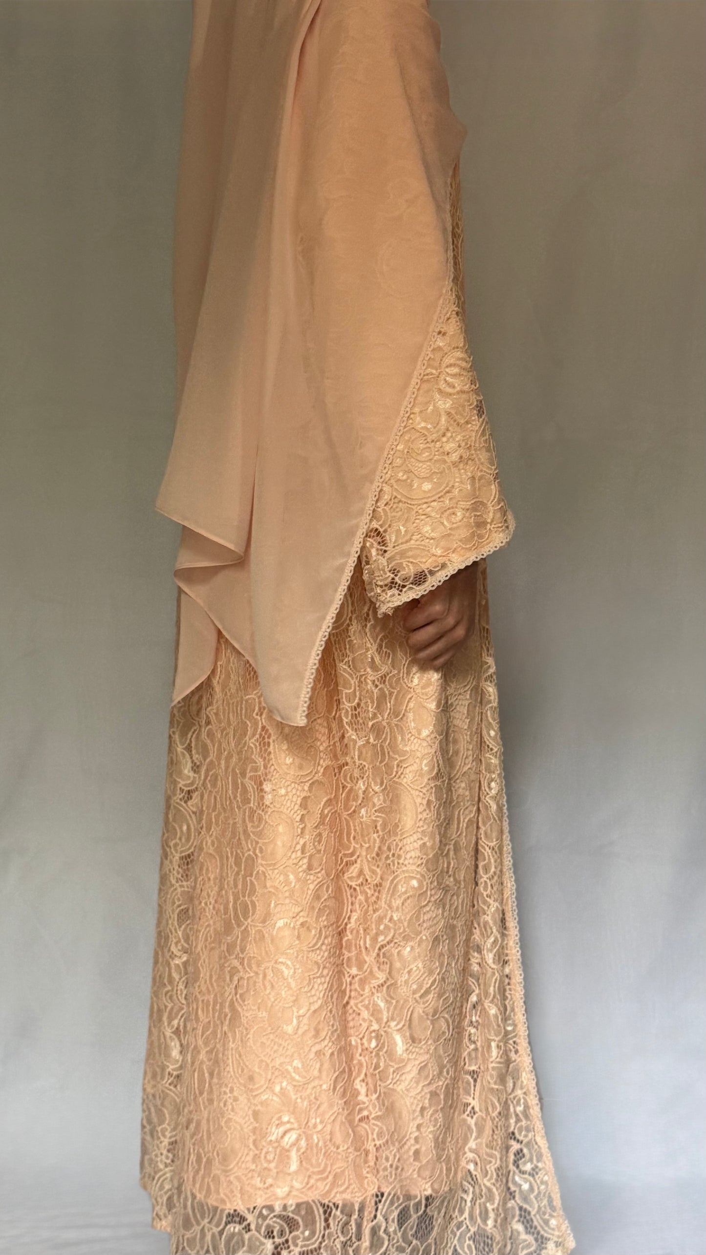 Noor Lace Abaya - 3 piece Set