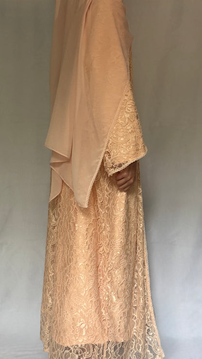 Noor Lace Abaya - 3 piece Set