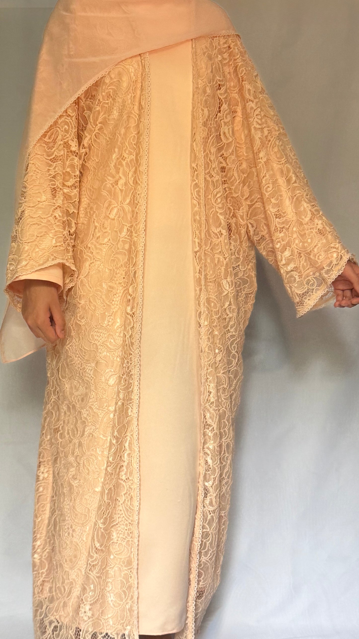 Noor Lace Abaya - 3 piece Set