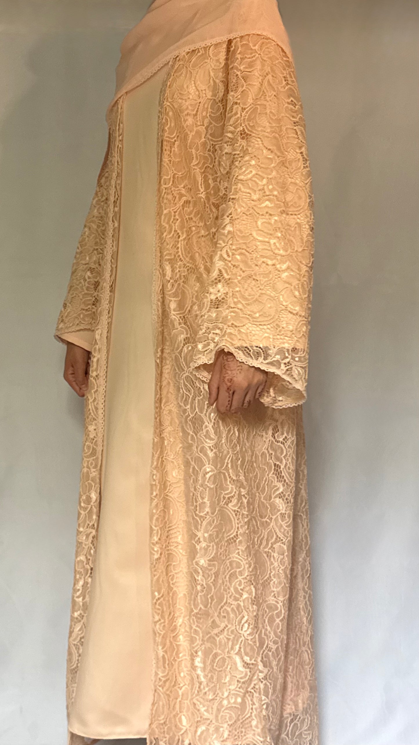 Noor Lace Abaya - 3 piece Set