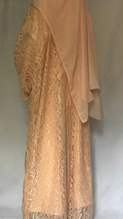 Noor Lace Abaya - 3 piece Set