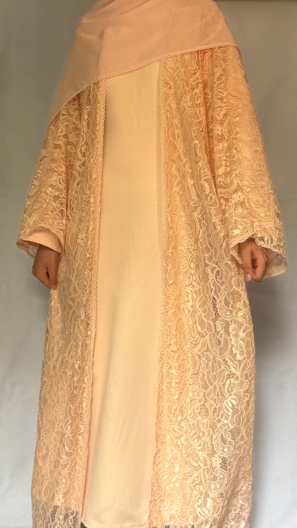 Noor Lace Abaya - 3 piece Set