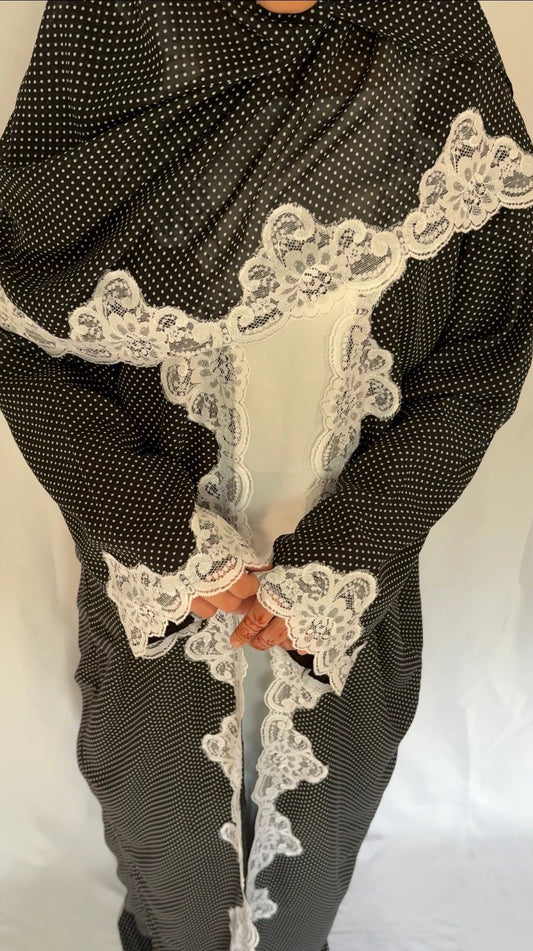 The Polka Lace Abaya - Midnight