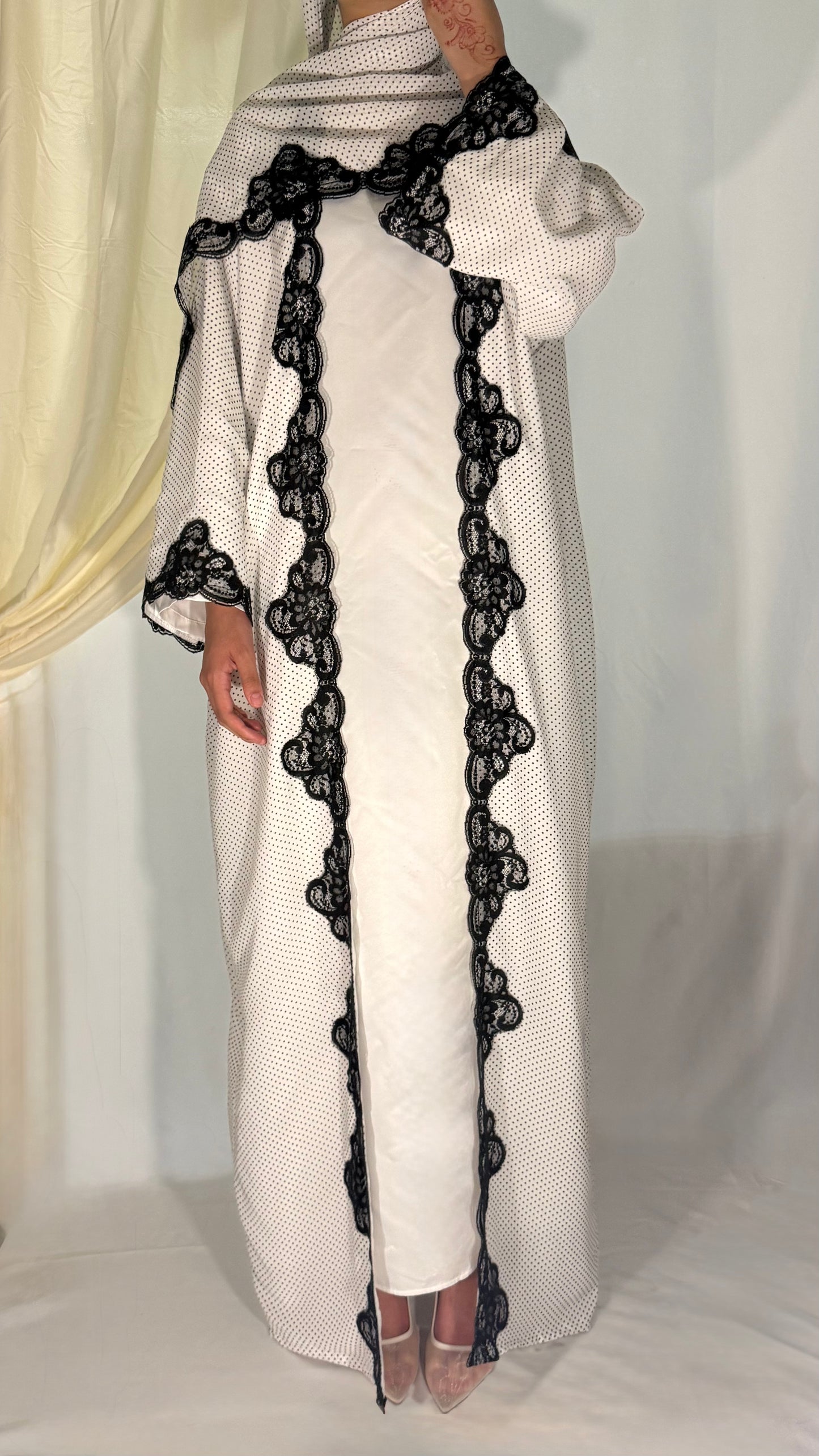 The Polka Lace Abaya - Ivory