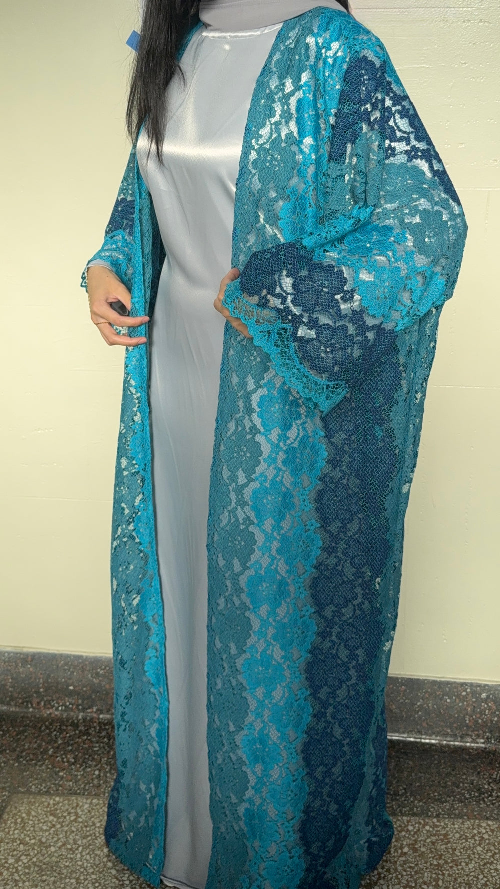 Azure Lace Abaya Set - 3 piece set