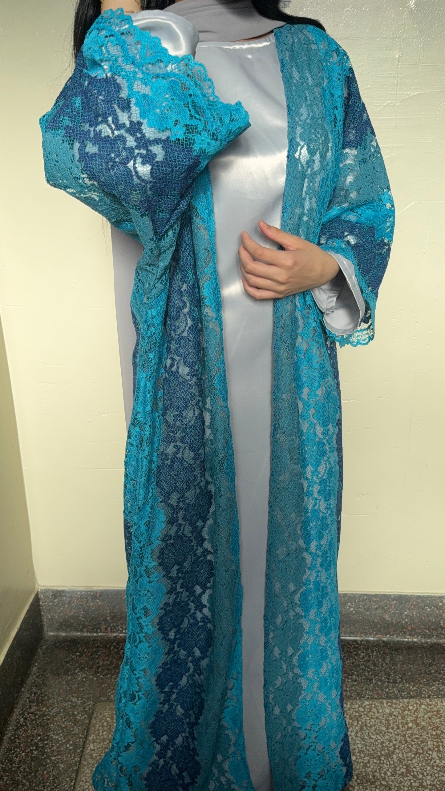 Azure Lace Abaya Set - 3 piece set