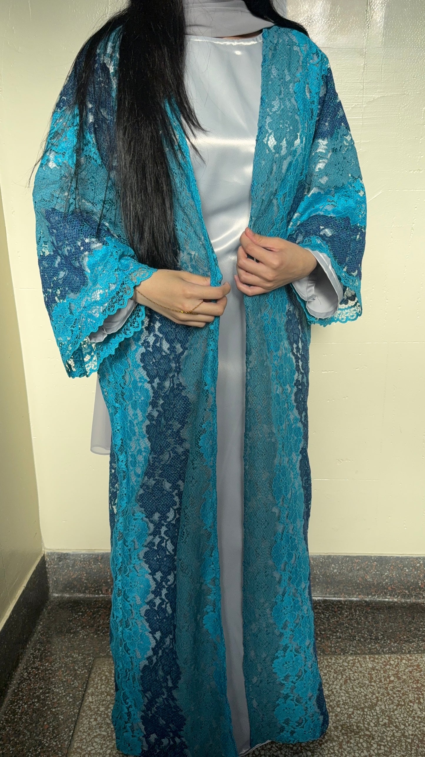 Azure Lace Abaya Set - 3 piece set