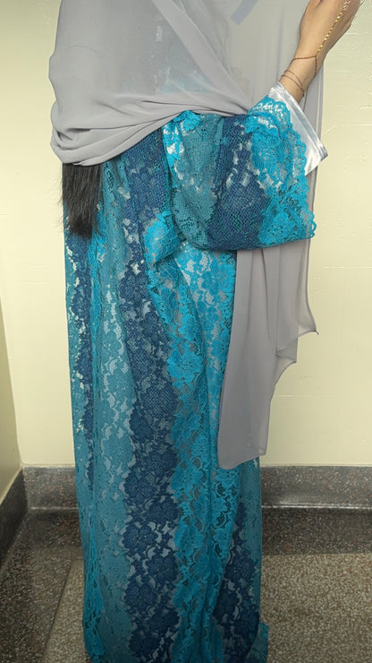 Azure Lace Abaya Set - 3 piece set